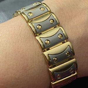 Vintage 80s Gold & Silver Two Tone Screw Head Link Bracelet With Faux Screw